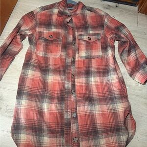 Red and Gray Plaid Button-Up jacket